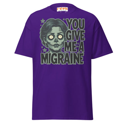 You Give Me A Migraine T-Shirt - Funny Zombie Graphic Tee - Purple - T-Shirts Online