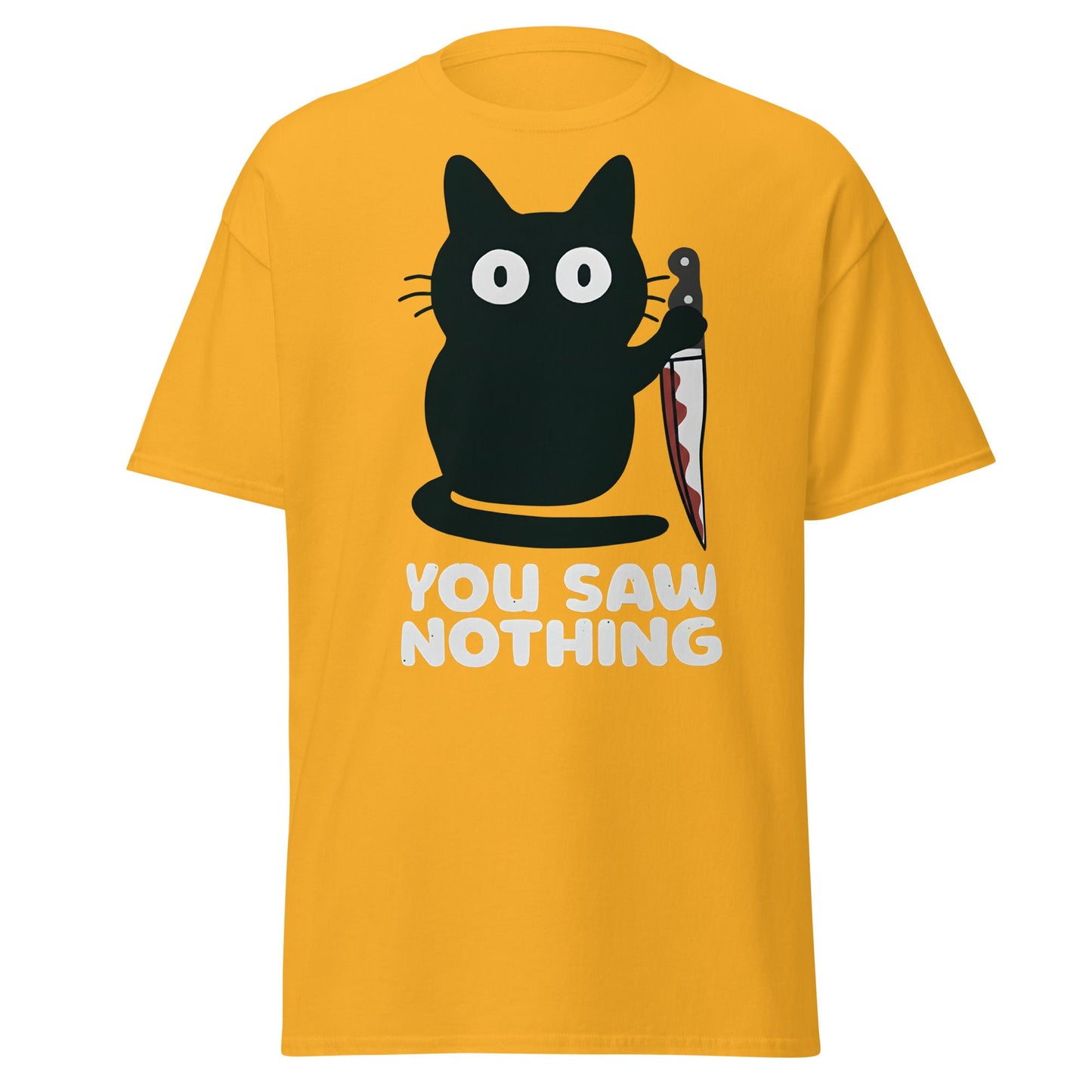 You Saw Nothing Black Cat Knife Funny Dark Humor Tee - Gold - T-Shirts Online