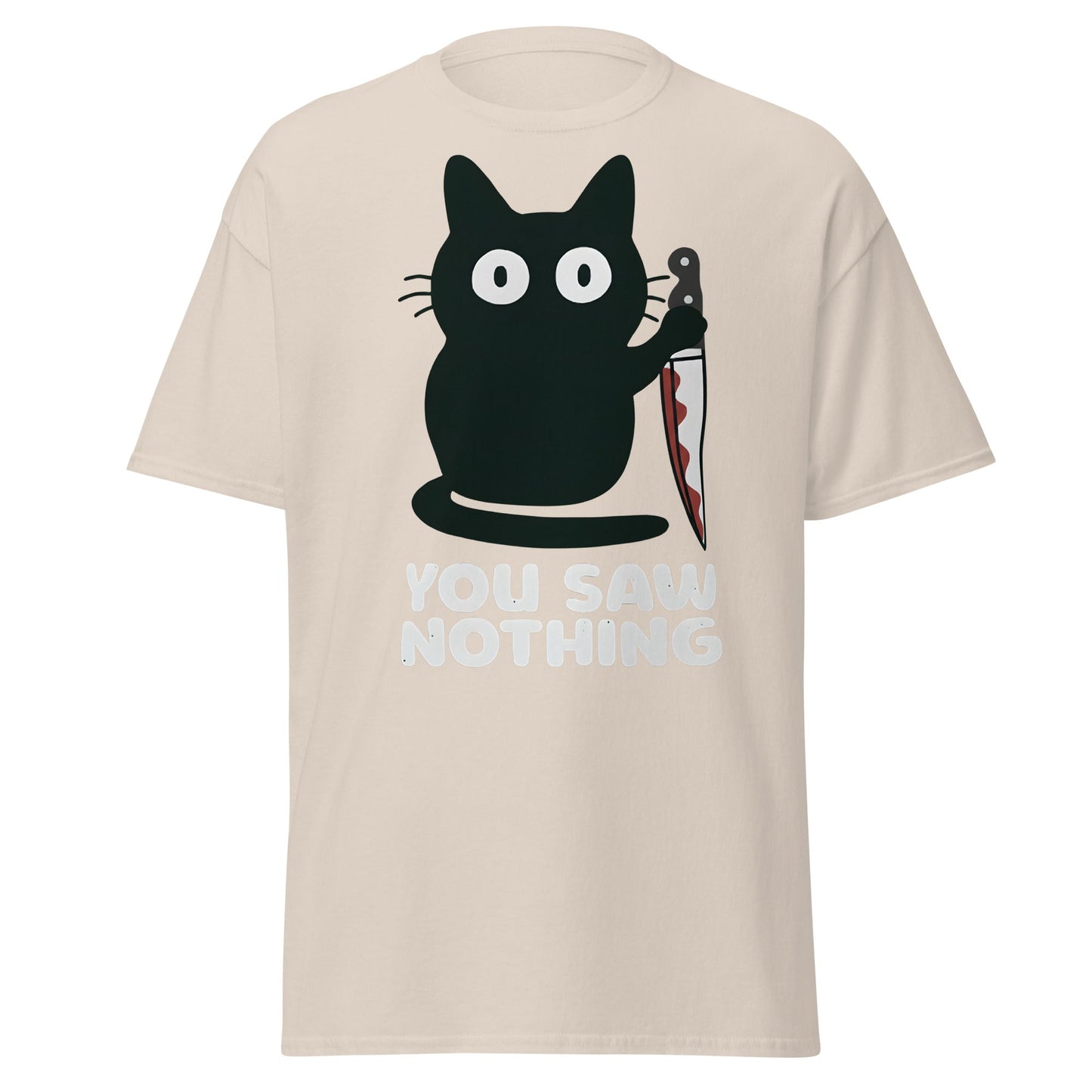 You Saw Nothing Black Cat Knife Funny Dark Humor Tee - Natural - T-Shirts Online