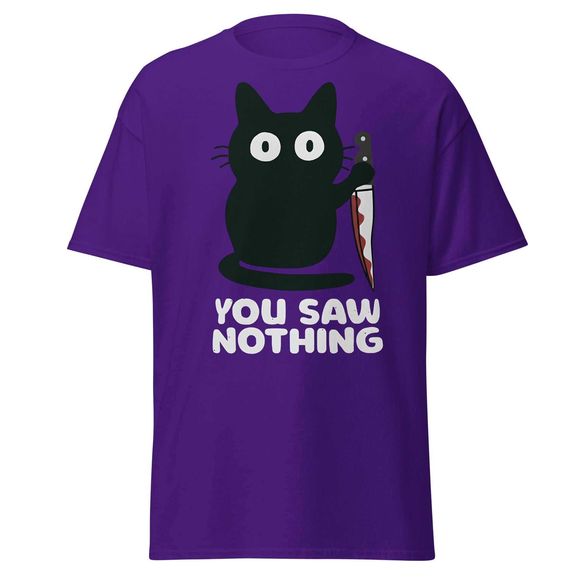 You Saw Nothing Black Cat Knife Funny Dark Humor Tee - Purple - T-Shirts Online