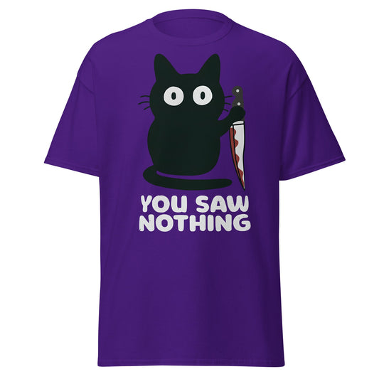 You Saw Nothing Black Cat Knife Funny Dark Humor Tee - Purple - T-Shirts Online