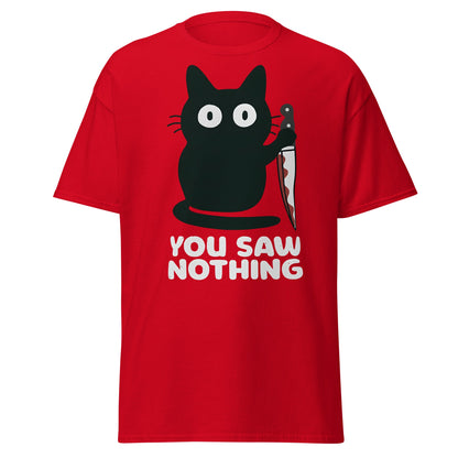 You Saw Nothing Black Cat Knife Funny Dark Humor Tee - Red - T-Shirts Online