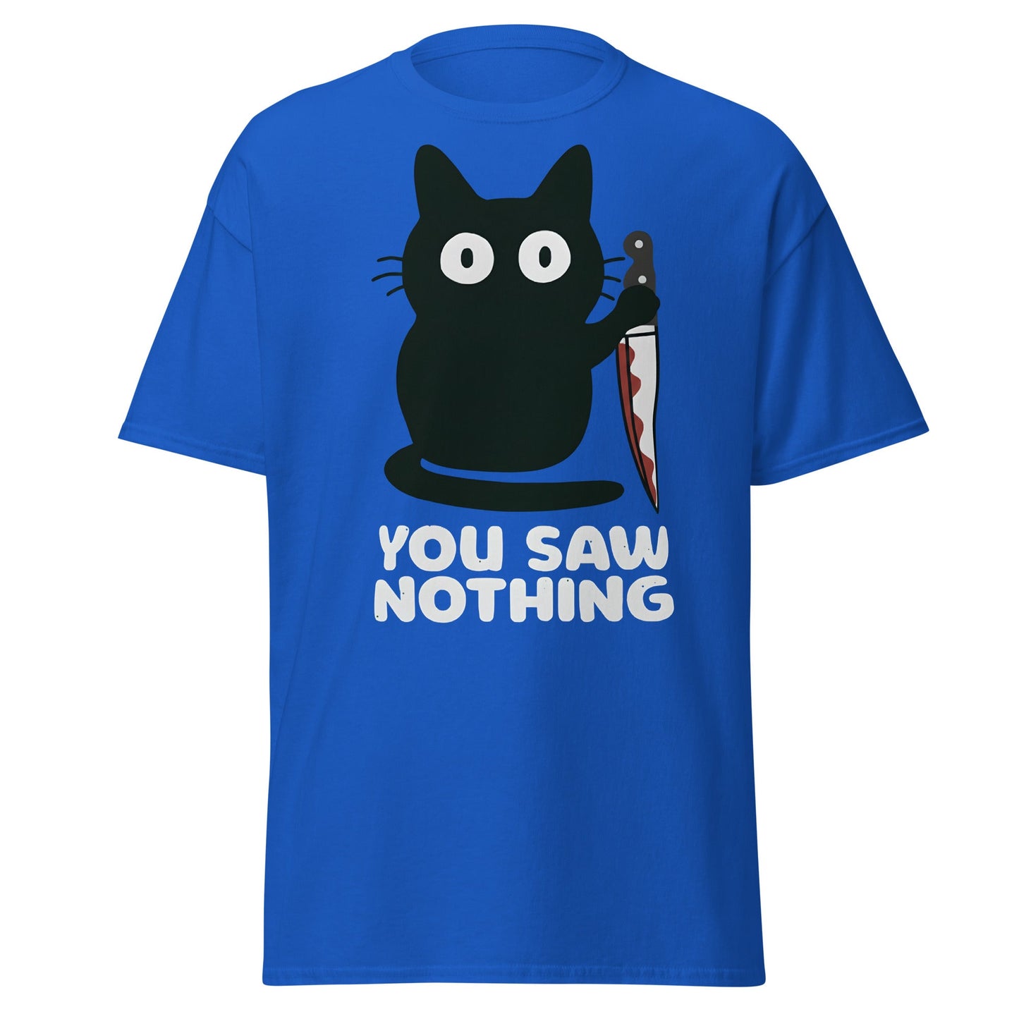 You Saw Nothing Black Cat Knife Funny Dark Humor Tee - Royal - T-Shirts Online