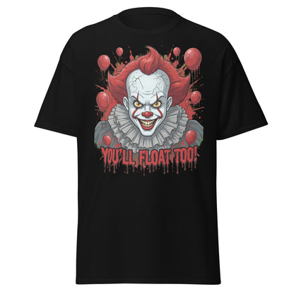 You'll Float Too Clown T-Shirt - Creepy Horror Balloon Tee - Black - T-Shirts Online