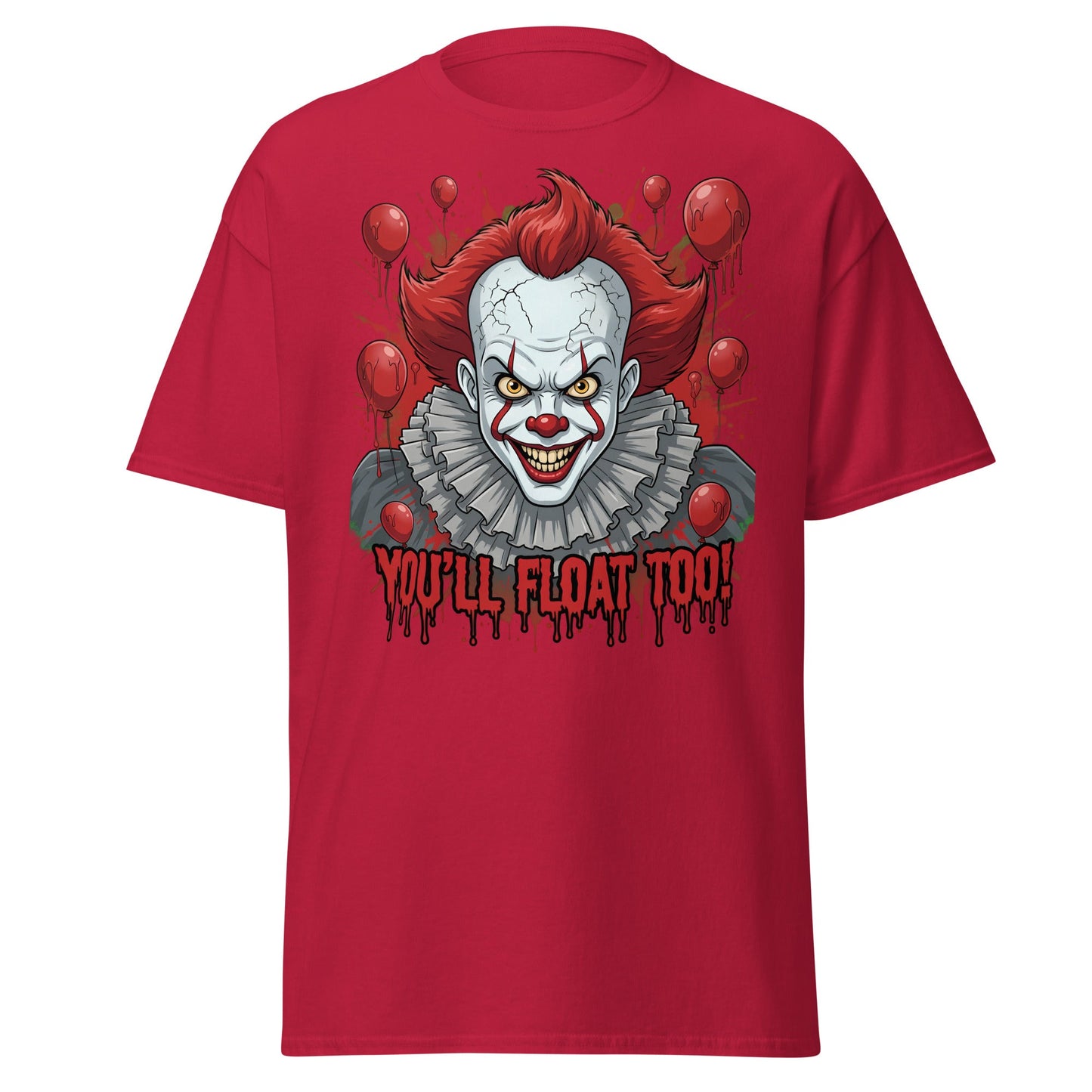 You'll Float Too Clown T-Shirt - Creepy Horror Balloon Tee - Cardinal - T-Shirts Online