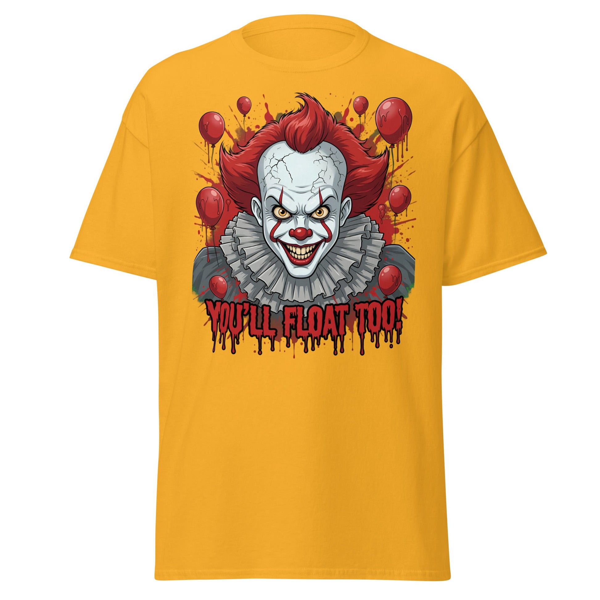 You'll Float Too Clown T-Shirt - Creepy Horror Balloon Tee - Gold - T-Shirts Online