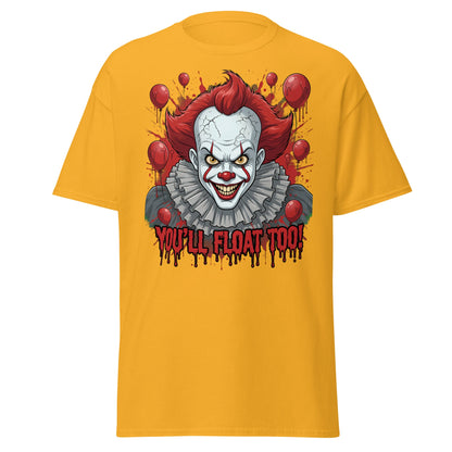 You'll Float Too Clown T-Shirt - Creepy Horror Balloon Tee - Gold - T-Shirts Online
