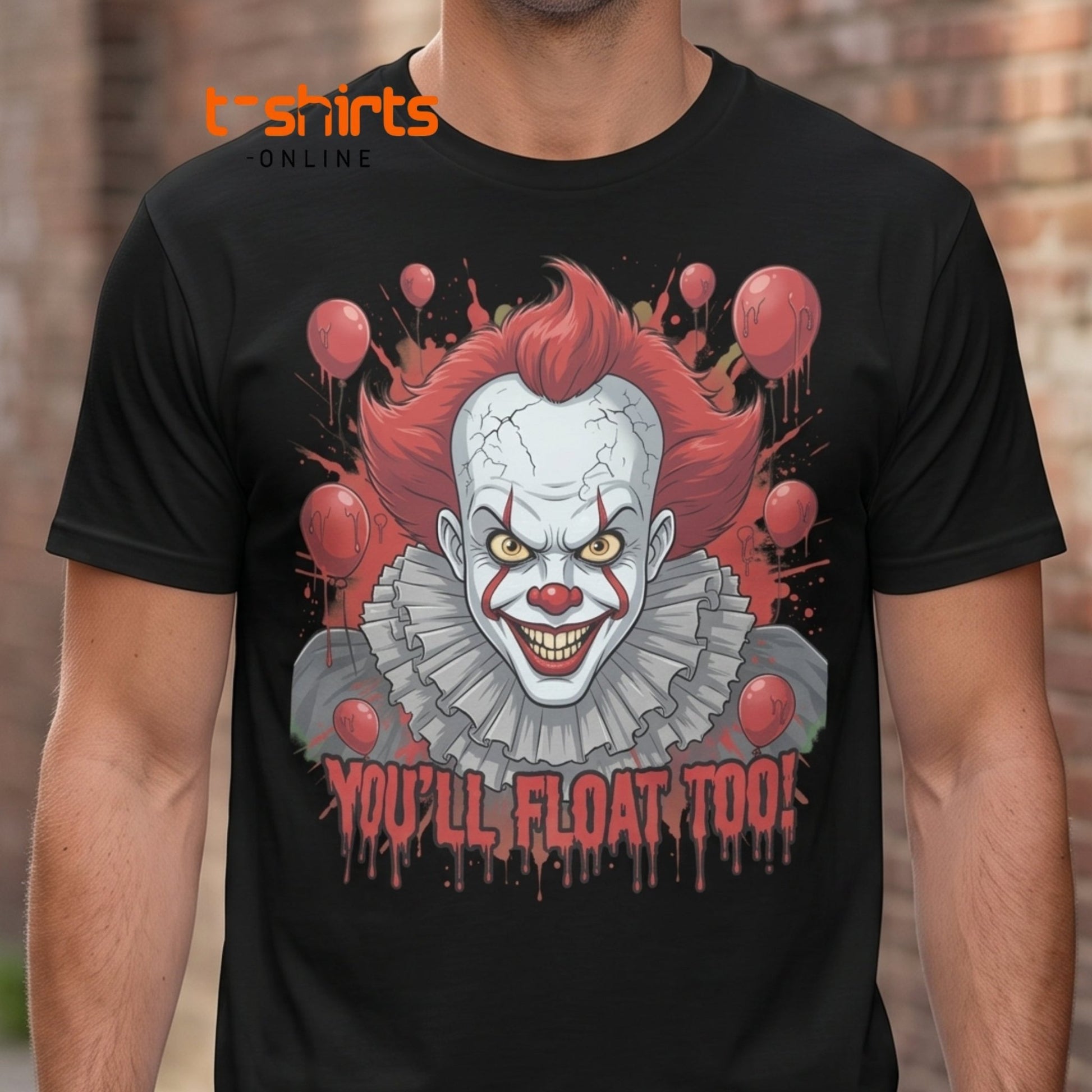 You'll Float Too Clown T-Shirt - Creepy Horror Balloon Tee - Maroon - T-Shirts Online