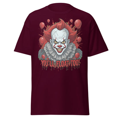You'll Float Too Clown T-Shirt - Creepy Horror Balloon Tee - Maroon - T-Shirts Online