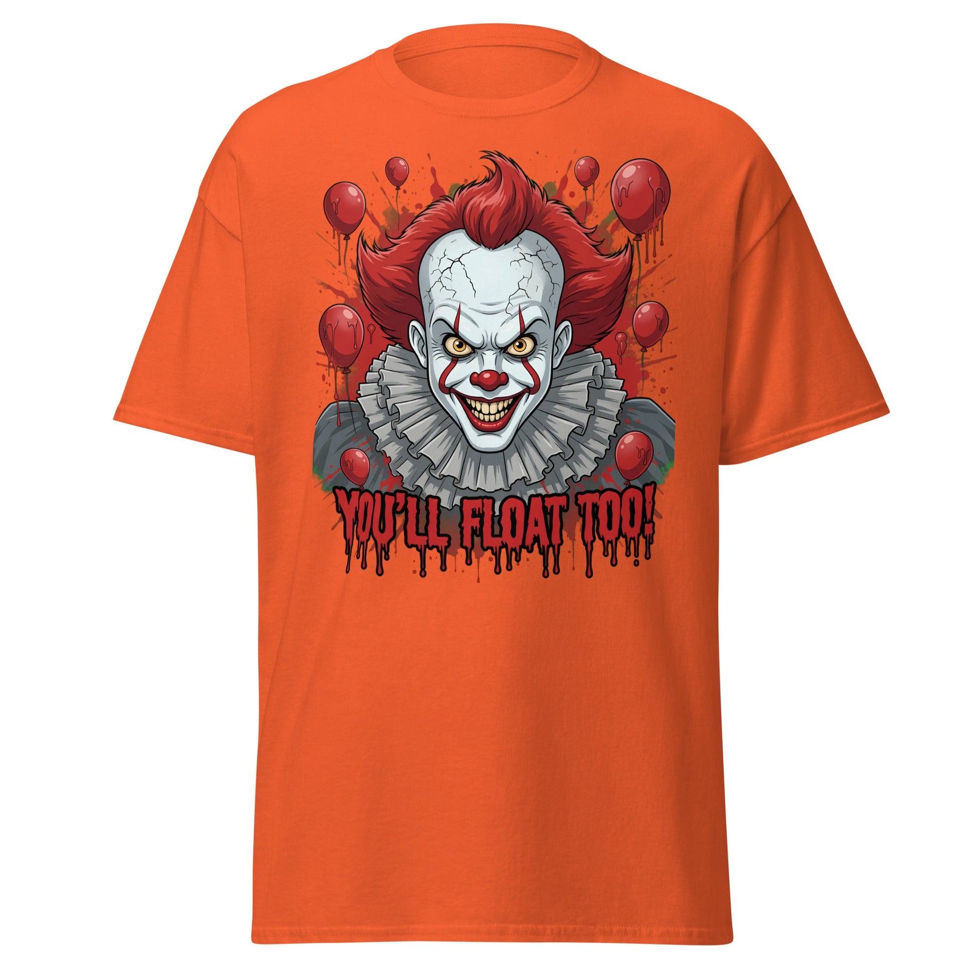 You'll Float Too Clown T-Shirt - Creepy Horror Balloon Tee - Orange - T-Shirts Online