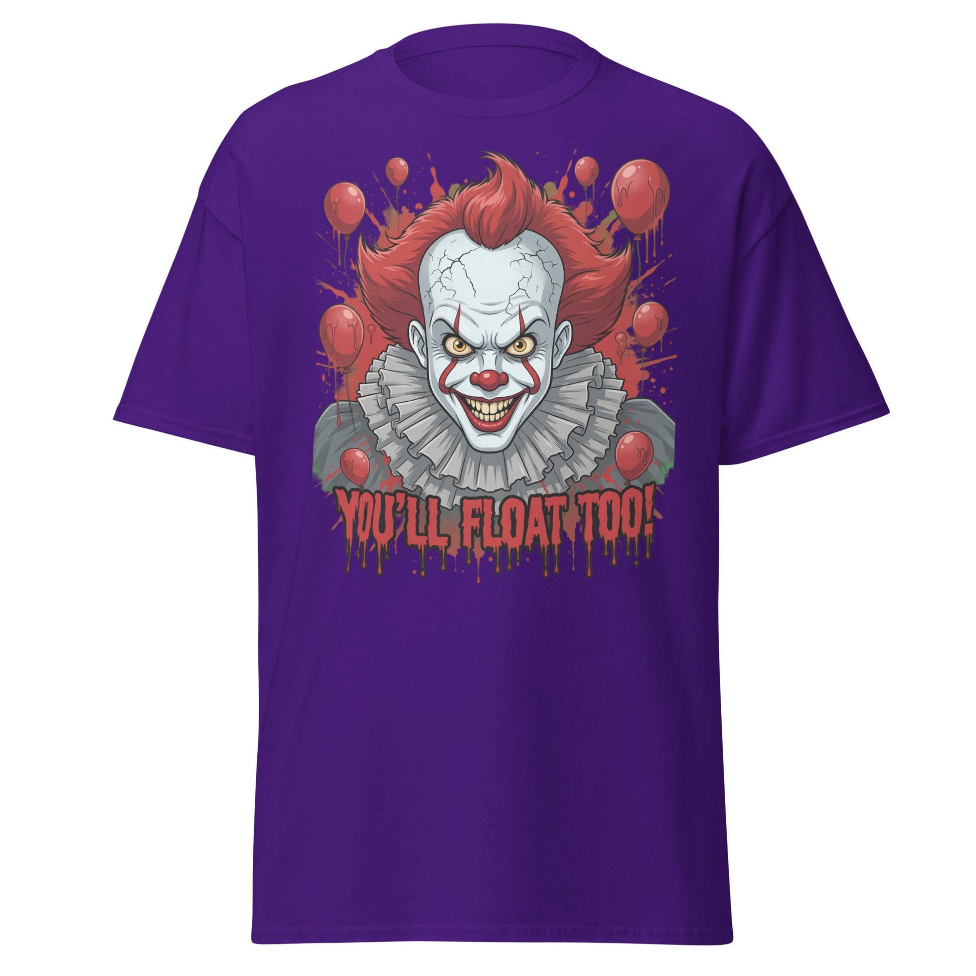 You'll Float Too Clown T-Shirt - Creepy Horror Balloon Tee - Purple - T-Shirts Online