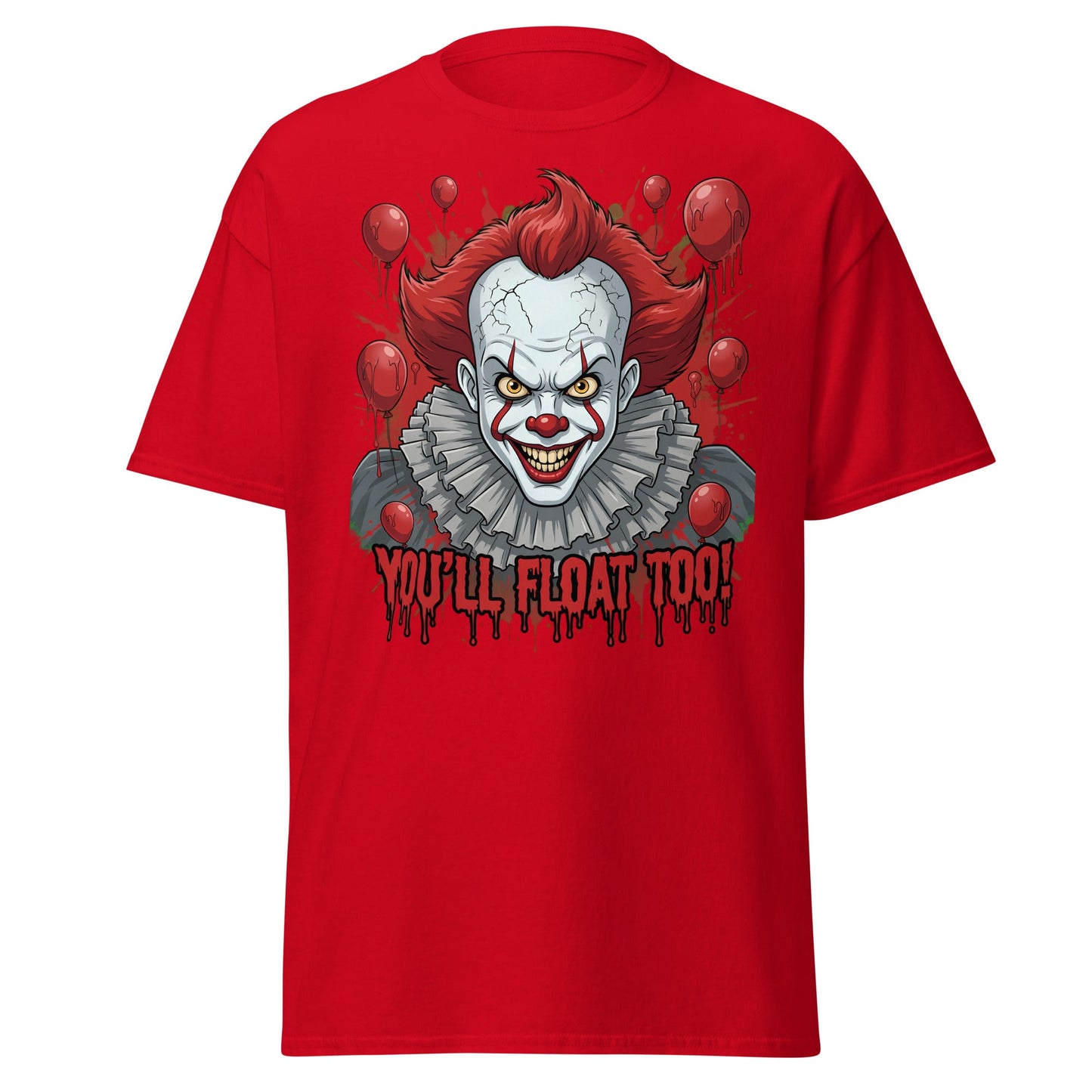 You'll Float Too Clown T-Shirt - Creepy Horror Balloon Tee - Red - T-Shirts Online