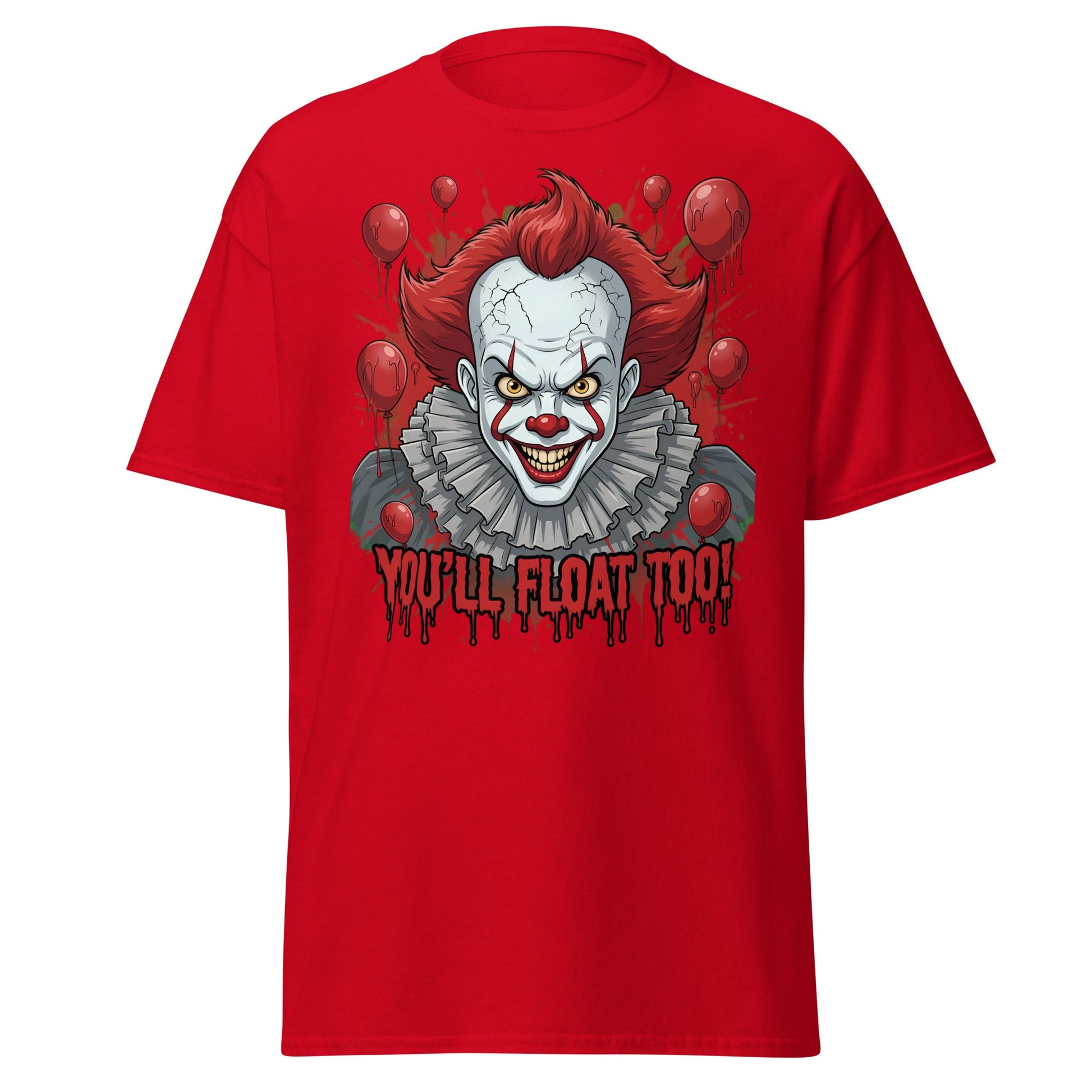 You'll Float Too Clown T-Shirt - Creepy Horror Balloon Tee - Red - T-Shirts Online