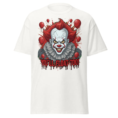 You'll Float Too Clown T-Shirt - Creepy Horror Balloon Tee - White - T-Shirts Online