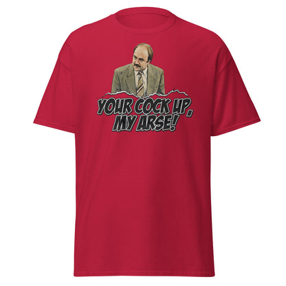 Your Cock Up My Arse T-Shirt - Inspector Grim Funny Retro Tee - Cardinal - T-Shirts Online