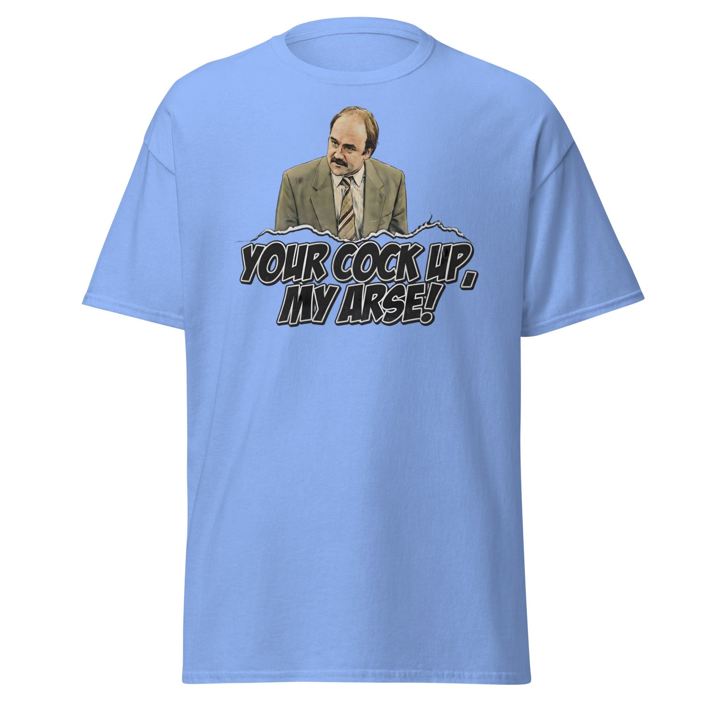 Your Cock Up My Arse T-Shirt - Inspector Grim Funny Retro Tee - Carolina Blue - T-Shirts Online