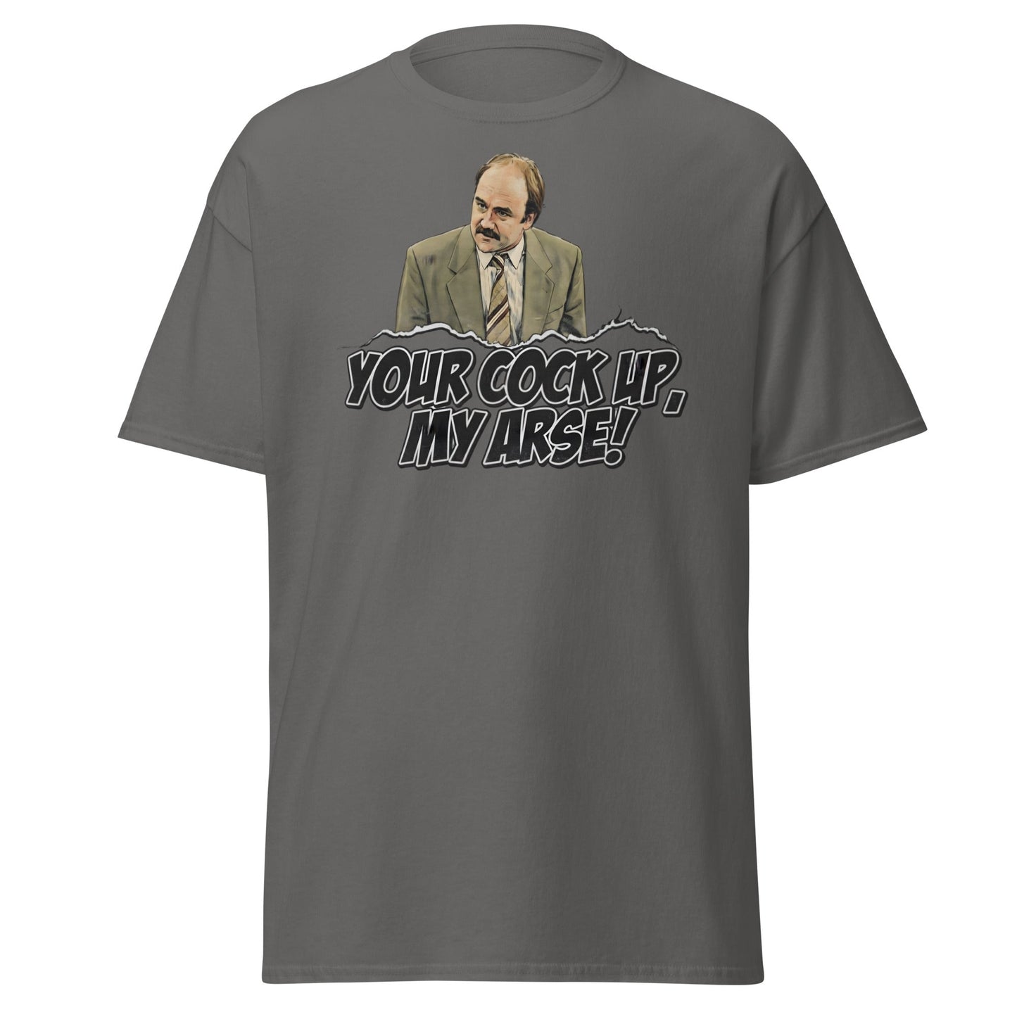 Your Cock Up My Arse T-Shirt - Inspector Grim Funny Retro Tee - Charcoal - T-Shirts Online