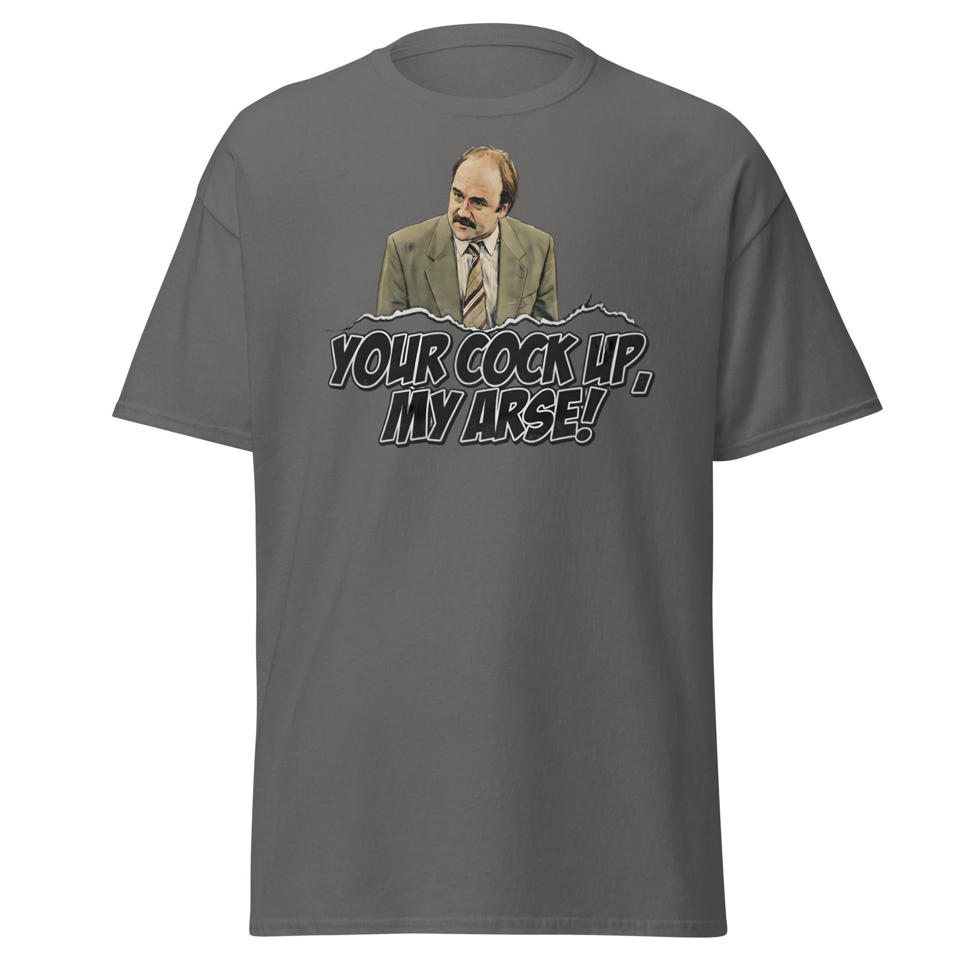 Your Cock Up My Arse T-Shirt - Inspector Grim Funny Retro Tee - Charcoal - T-Shirts Online