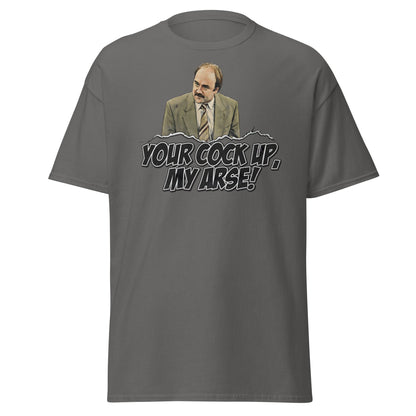 Your Cock Up My Arse T-Shirt - Inspector Grim Funny Retro Tee - Charcoal - T-Shirts Online