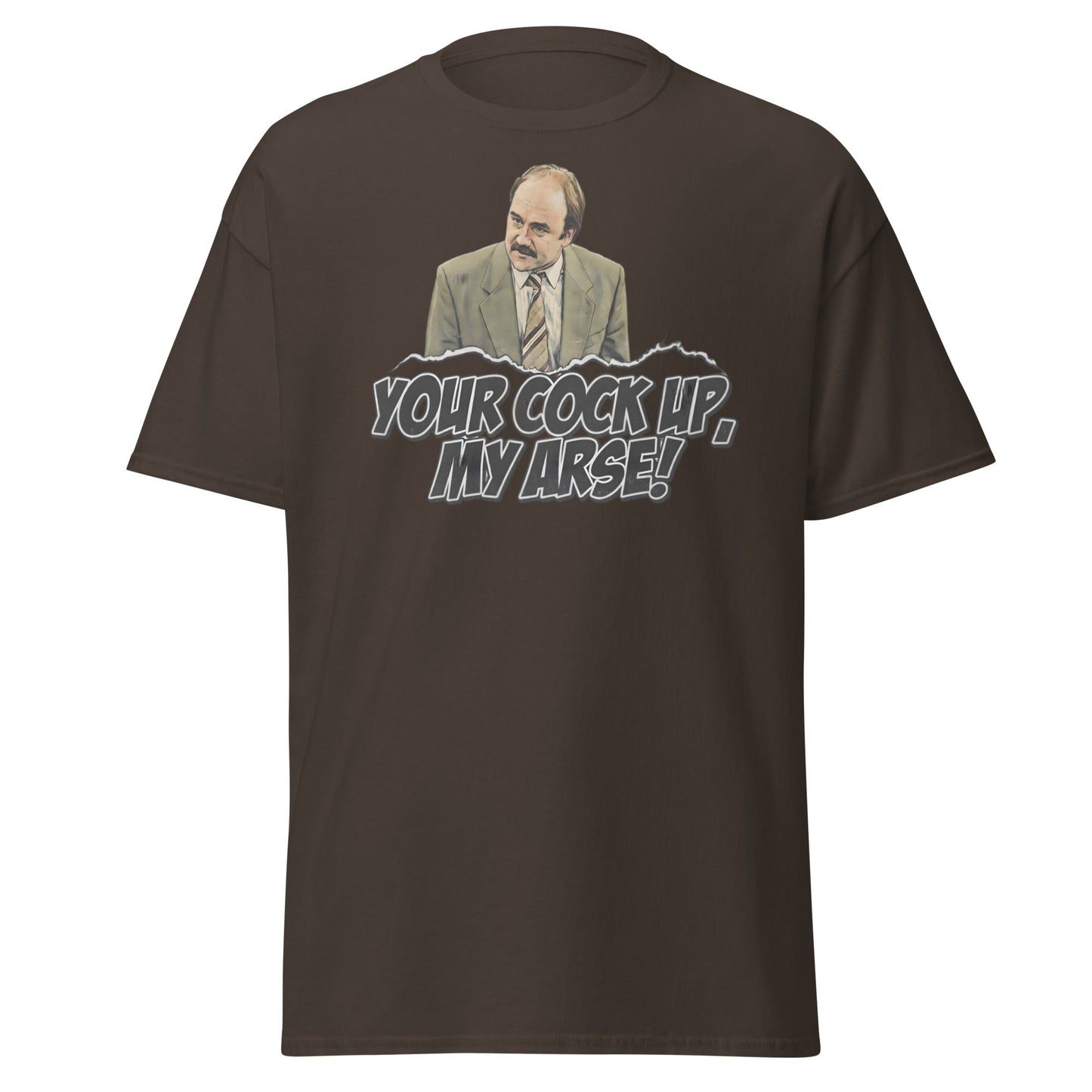 Your Cock Up My Arse T-Shirt - Inspector Grim Funny Retro Tee - Dark Chocolate - T-Shirts Online