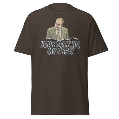 Your Cock Up My Arse T-Shirt - Inspector Grim Funny Retro Tee - Dark Chocolate - T-Shirts Online