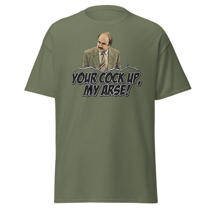 Your Cock Up My Arse T-Shirt - Inspector Grim Funny Retro Tee - Military Green - T-Shirts Online