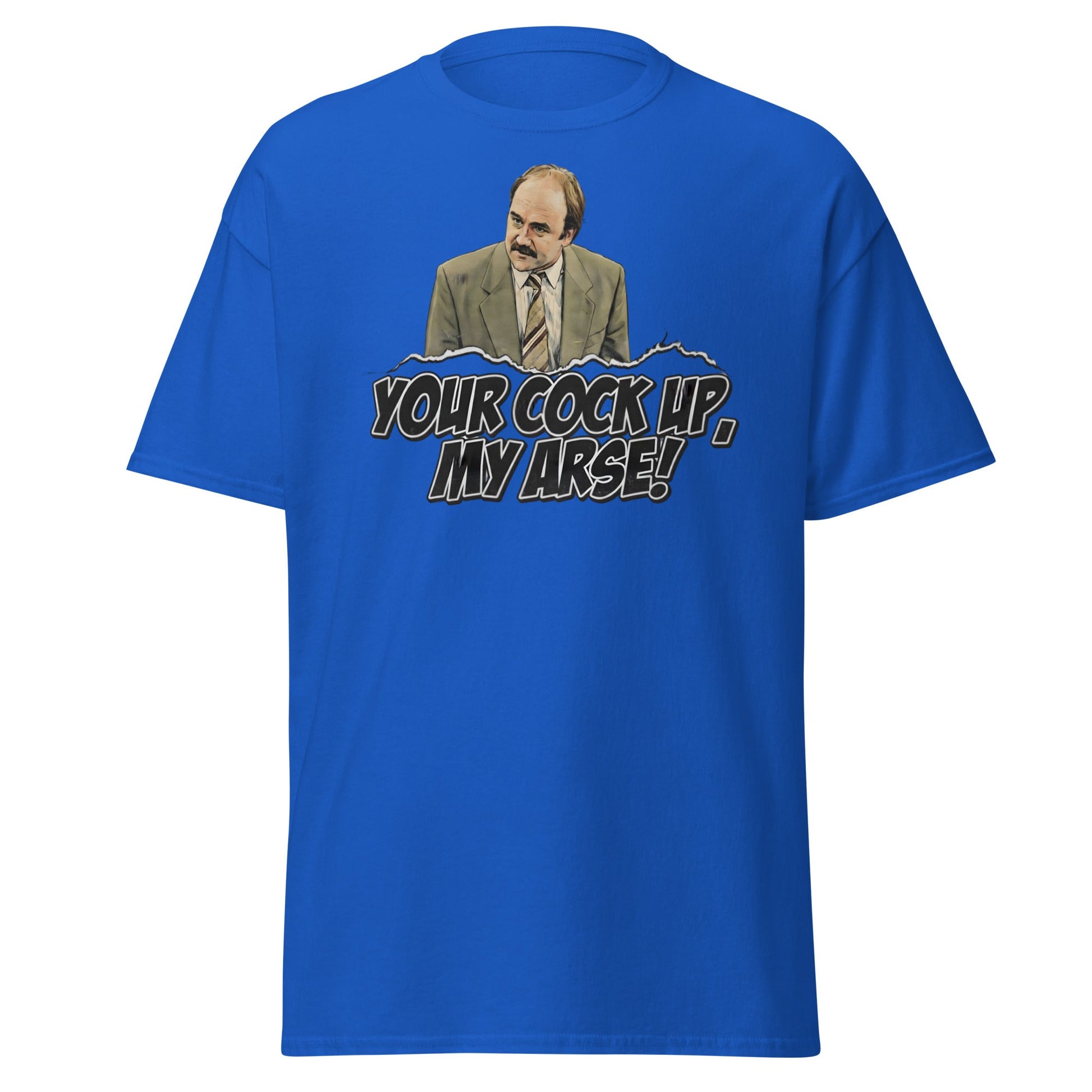 Your Cock Up My Arse T-Shirt - Inspector Grim Funny Retro Tee - Royal - T-Shirts Online