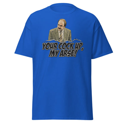 Your Cock Up My Arse T-Shirt - Inspector Grim Funny Retro Tee - Royal - T-Shirts Online