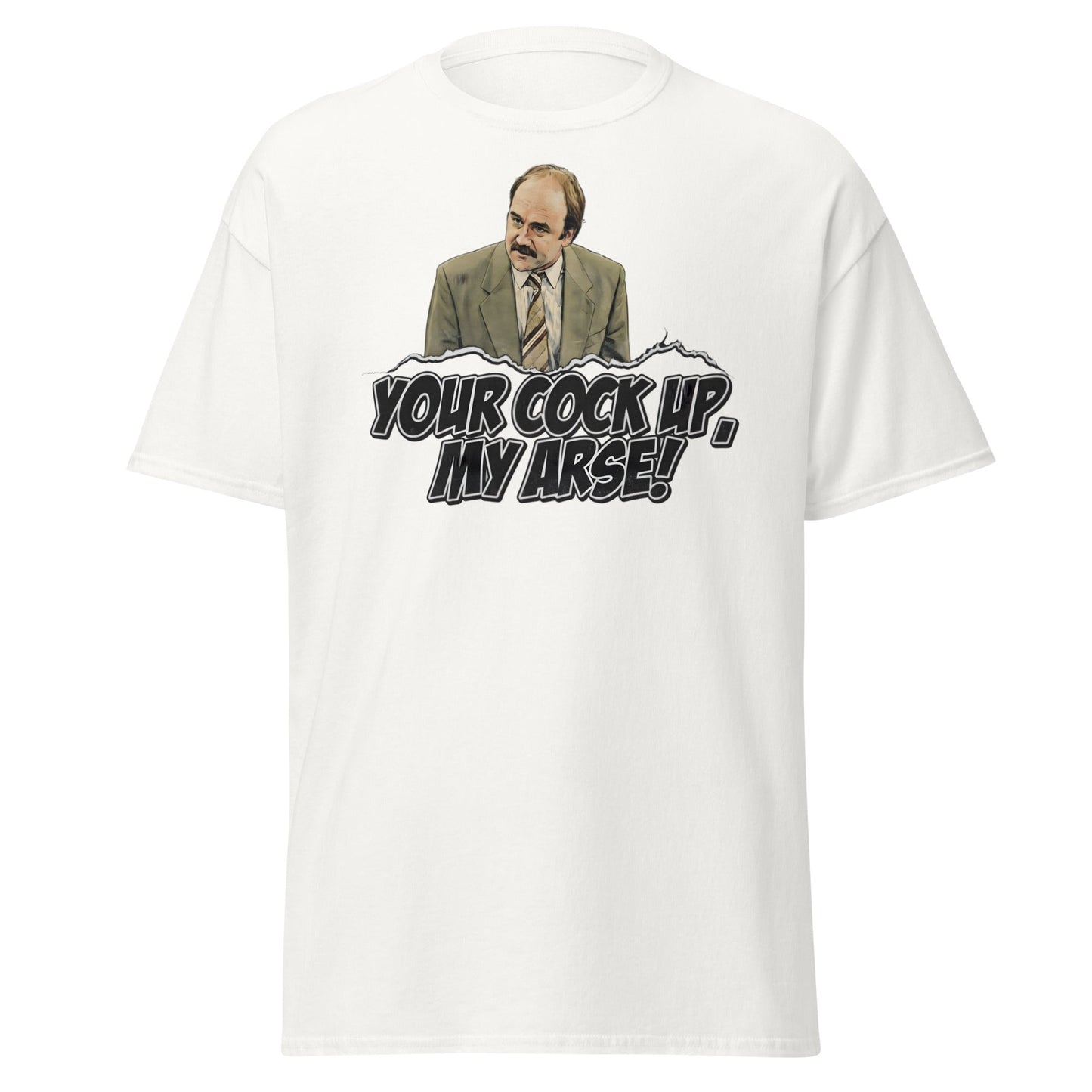 Your Cock Up My Arse T-Shirt - Inspector Grim Funny Retro Tee - White - T-Shirts Online