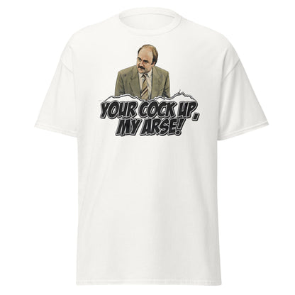 Your Cock Up My Arse T-Shirt - Inspector Grim Funny Retro Tee - White - T-Shirts Online