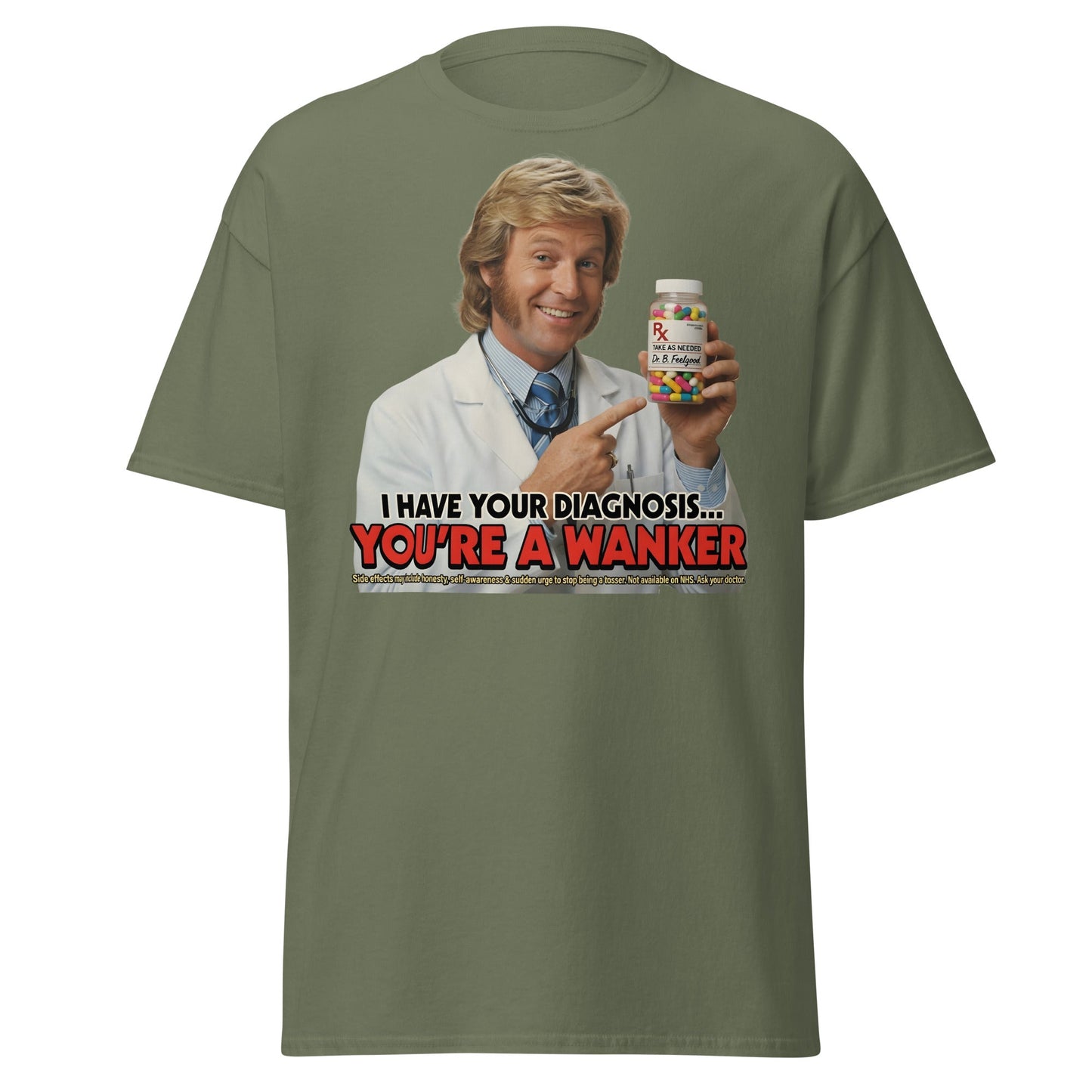 You're A Wanker Diagnosis T-Shirt – Funny Doctor Meme Tee - Military Green - T-Shirts Online