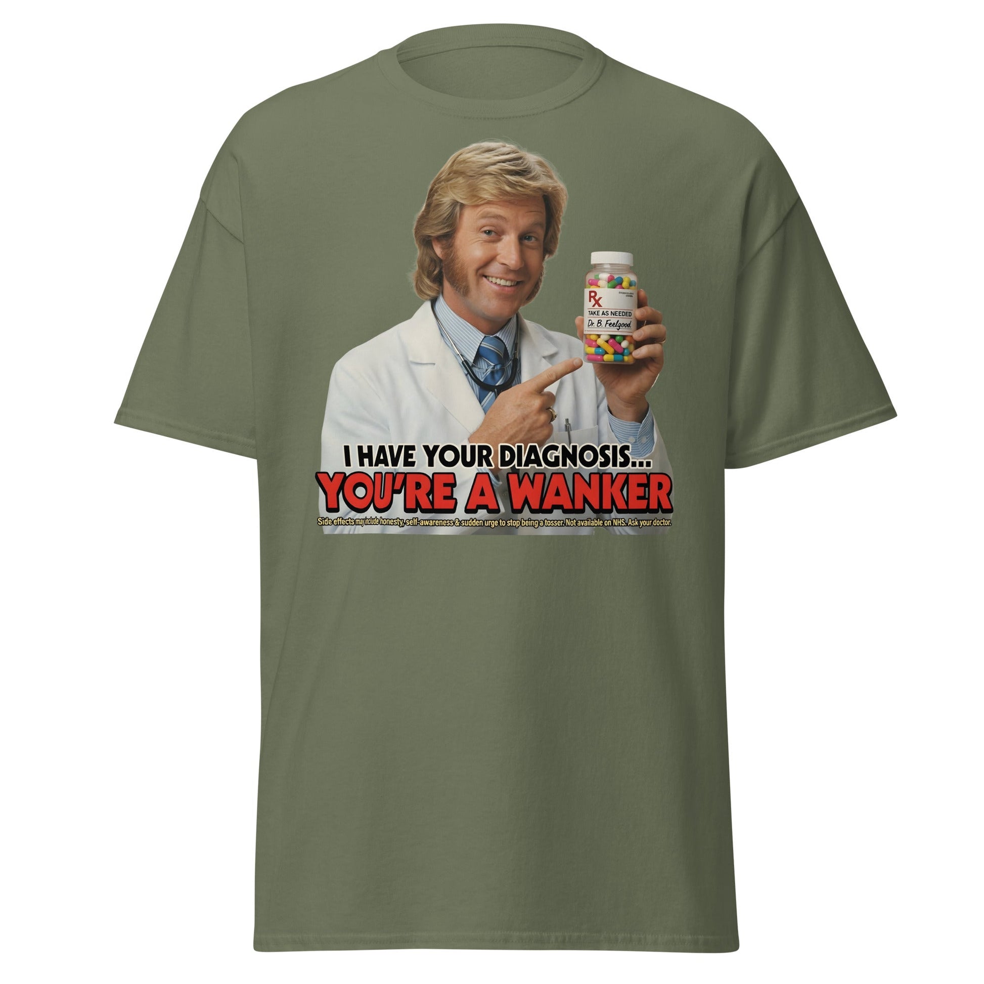You're A Wanker Diagnosis T-Shirt – Funny Doctor Meme Tee - Military Green - T-Shirts Online