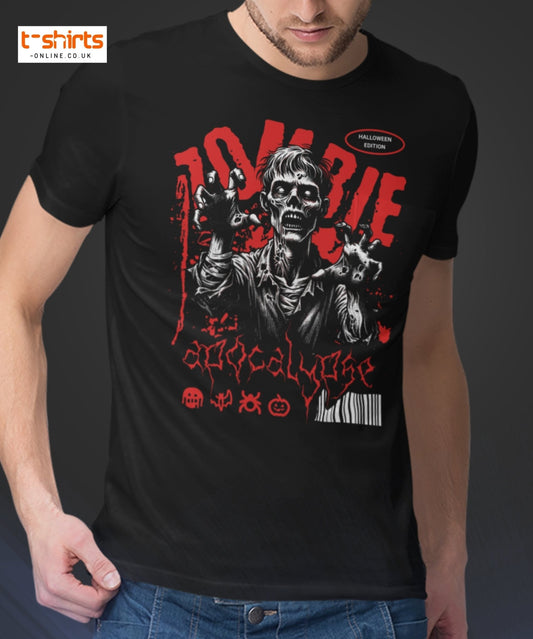 Zombie Apocalypse Halloween T-Shirt - Maroon - T-Shirts Online