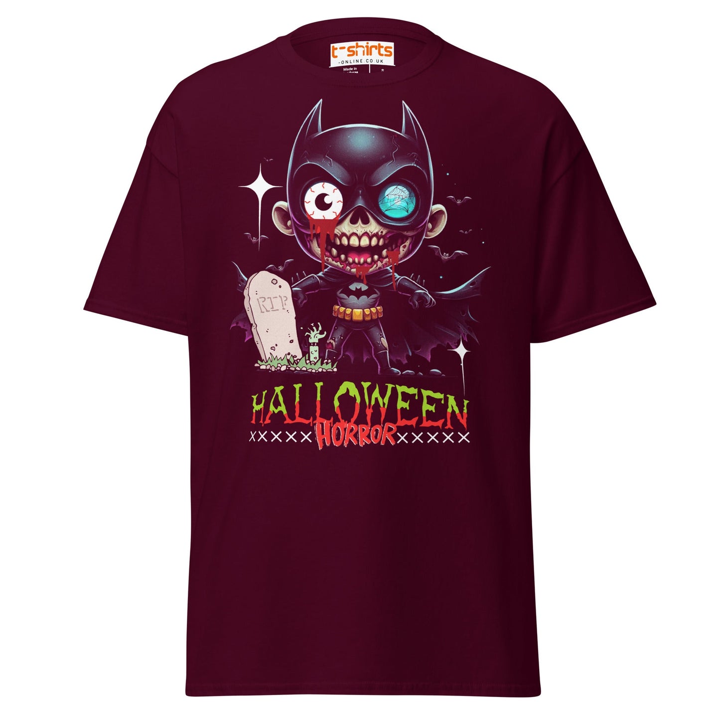 Zombie Batman Parody T-Shirt | Halloween Horror Tee - Maroon - T-Shirts Online