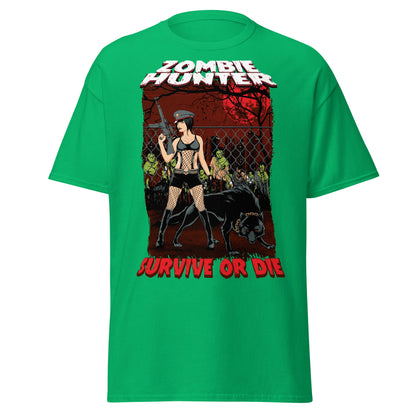 Zombie Hunter Pin - Up & Wolf T-Shirt: Survive or Die - Irish Green - T-Shirts Online