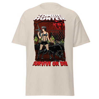 Zombie Hunter Pin - Up & Wolf T-Shirt: Survive or Die - Natural - T-Shirts Online