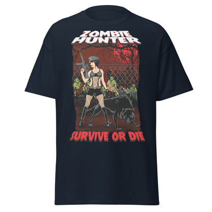 Zombie Hunter Pin - Up & Wolf T-Shirt: Survive or Die - Navy - T-Shirts Online