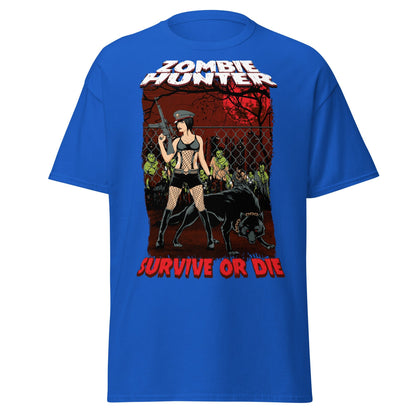 Zombie Hunter Pin - Up & Wolf T-Shirt: Survive or Die - Royal - T-Shirts Online