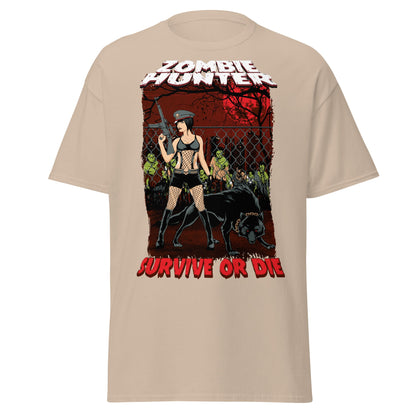 Zombie Hunter Pin - Up & Wolf T-Shirt: Survive or Die - Sand - T-Shirts Online