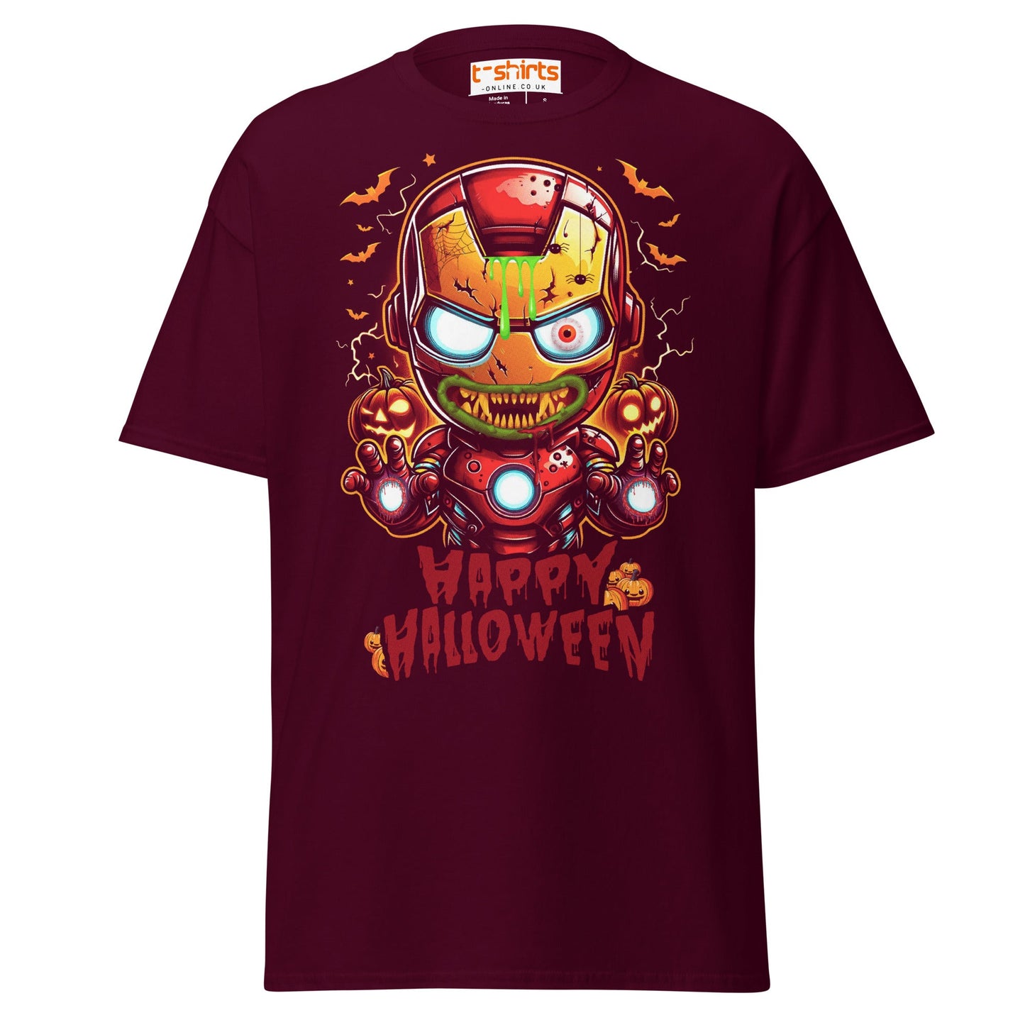Zombie Iron Man T-Shirt | Halloween Parody Horror Tee - Maroon - T-Shirts Online