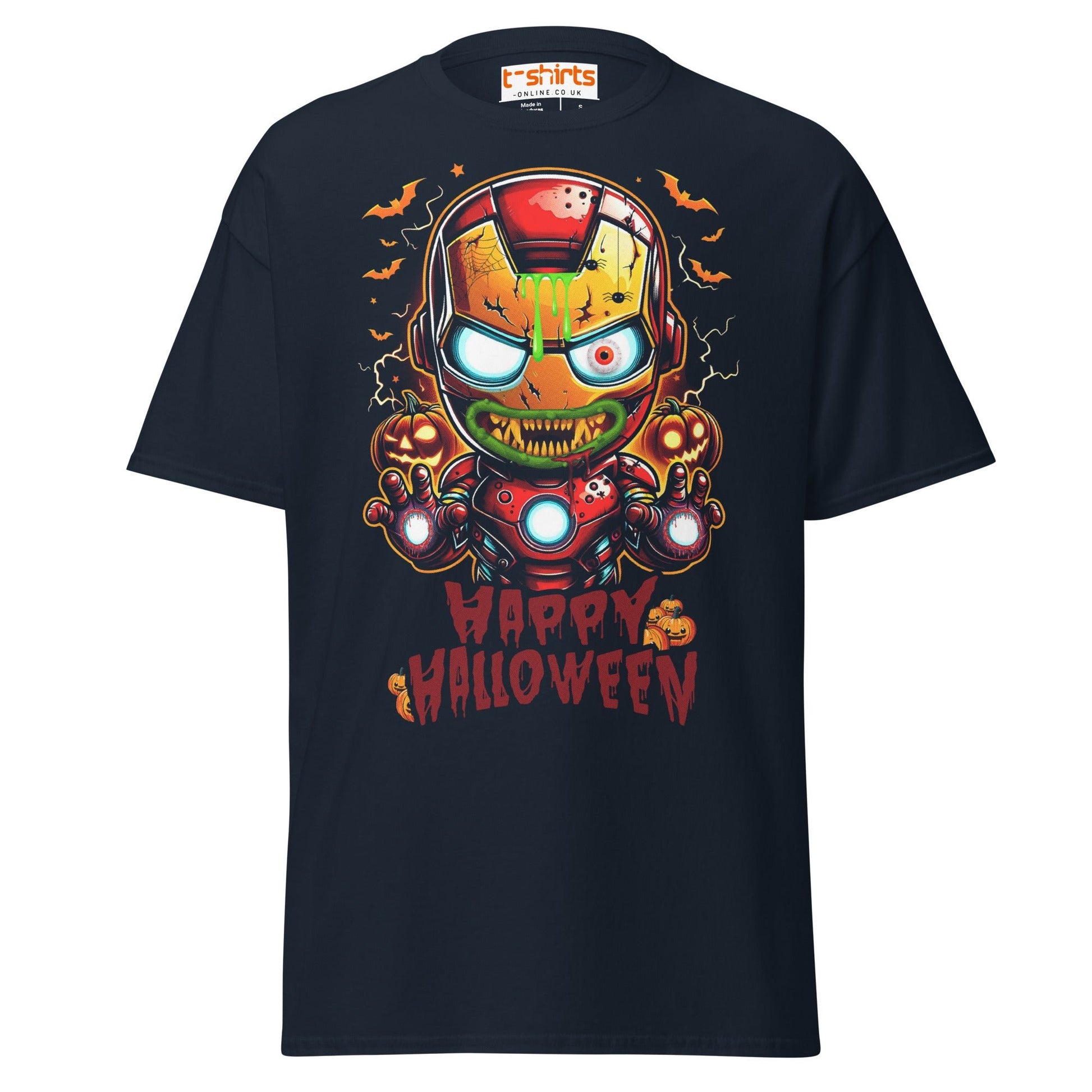 Zombie Iron Man T-Shirt | Halloween Parody Horror Tee - Navy - T-Shirts Online