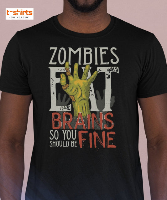 Zombies Eat Brains T-Shirt | Funny Horror Humor Tee - Black - T-Shirts Online
