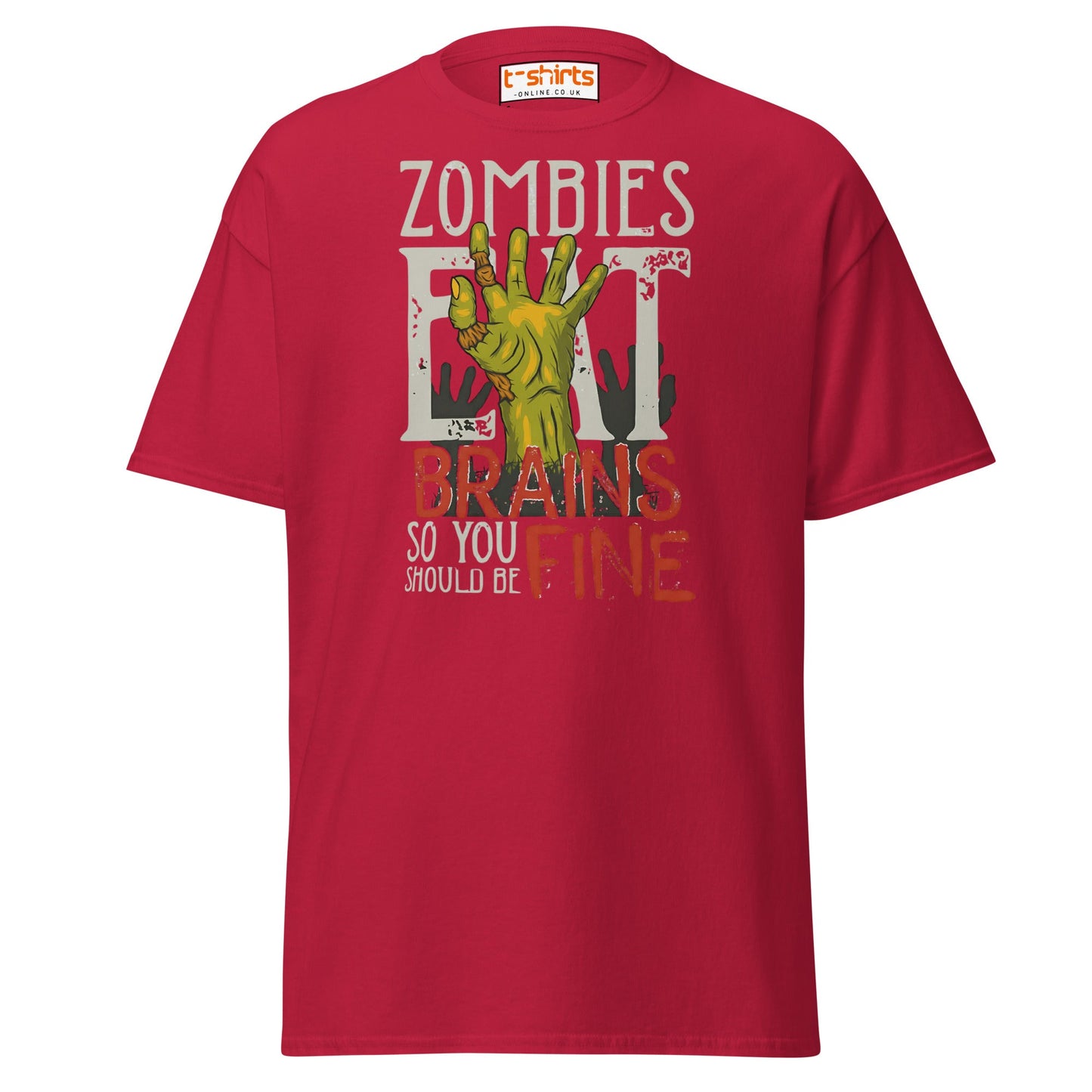 Zombies Eat Brains T-Shirt | Funny Horror Humor Tee - Cardinal - T-Shirts Online