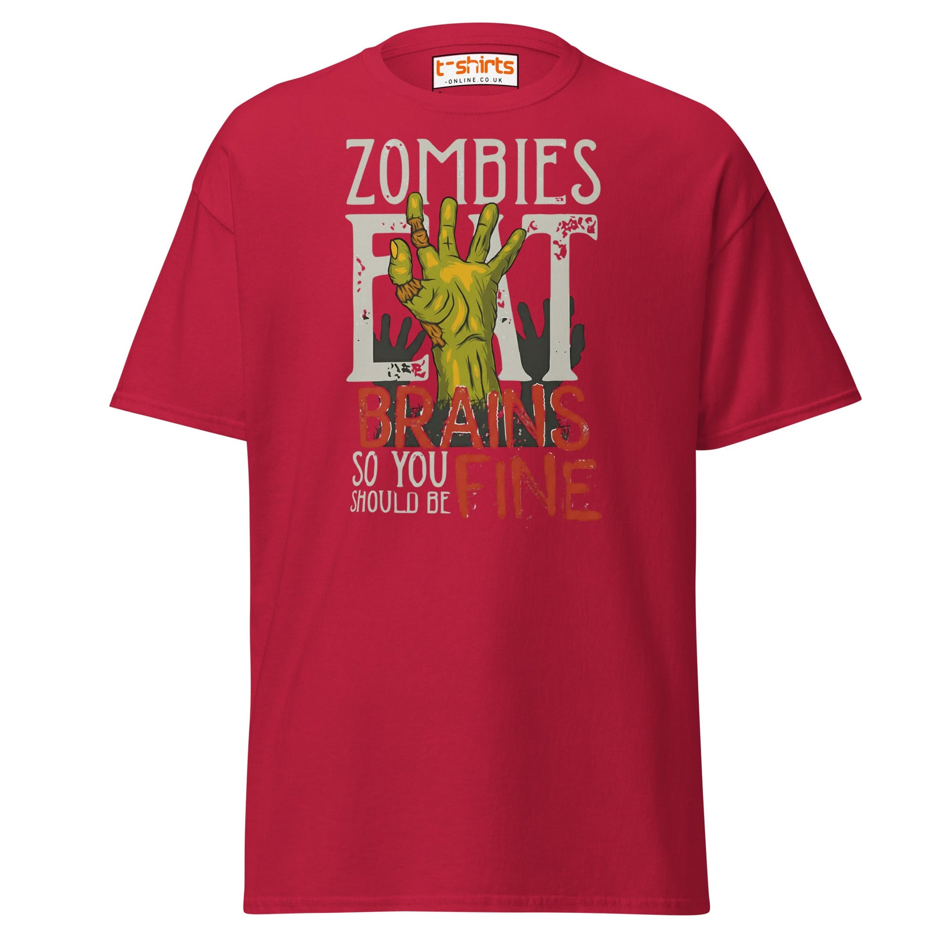 Zombies Eat Brains T-Shirt | Funny Horror Humor Tee - Cardinal - T-Shirts Online