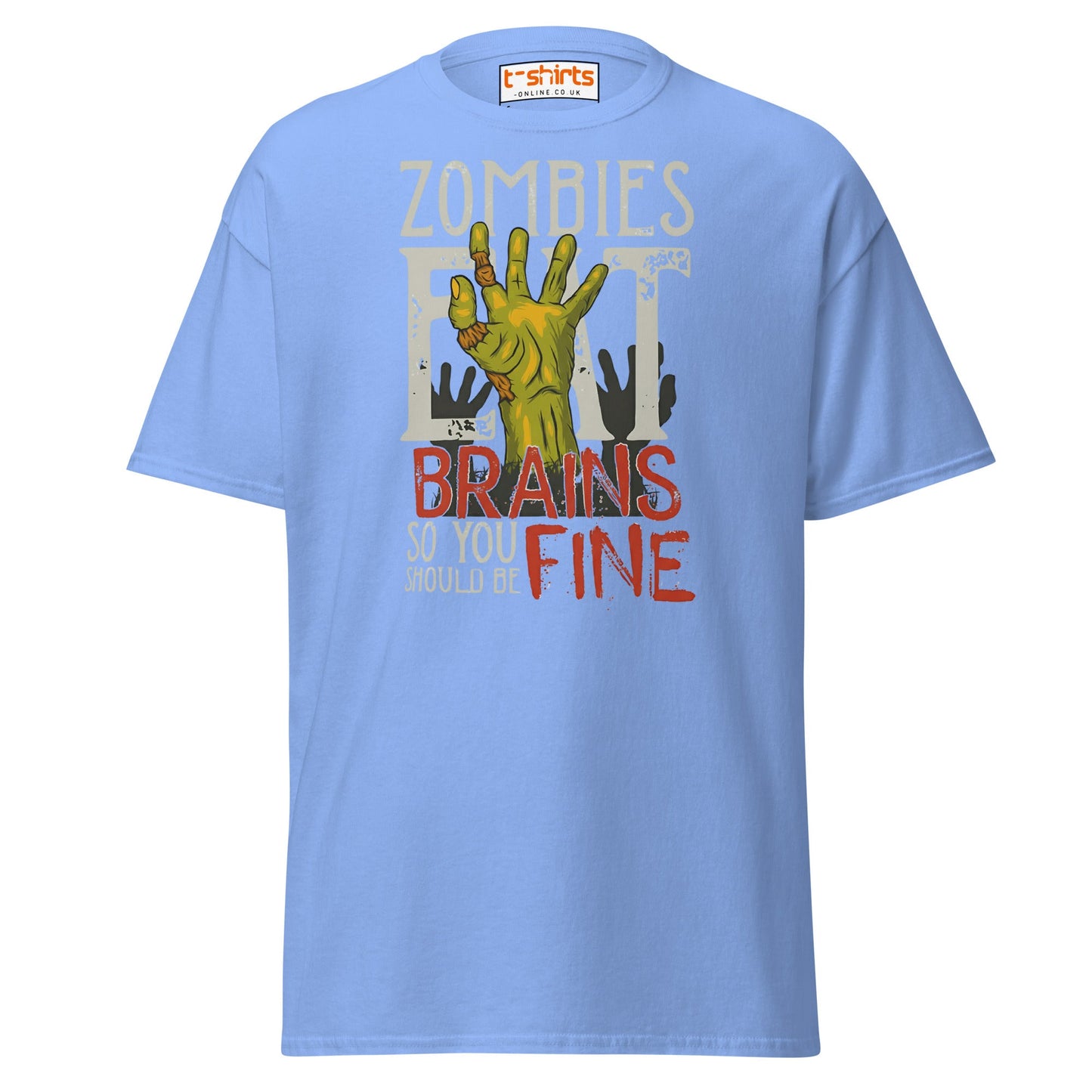 Zombies Eat Brains T-Shirt | Funny Horror Humor Tee - Carolina Blue - T-Shirts Online