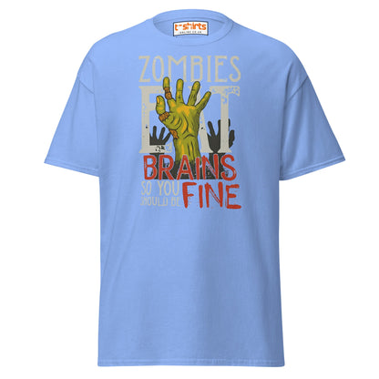 Zombies Eat Brains T-Shirt | Funny Horror Humor Tee - Carolina Blue - T-Shirts Online