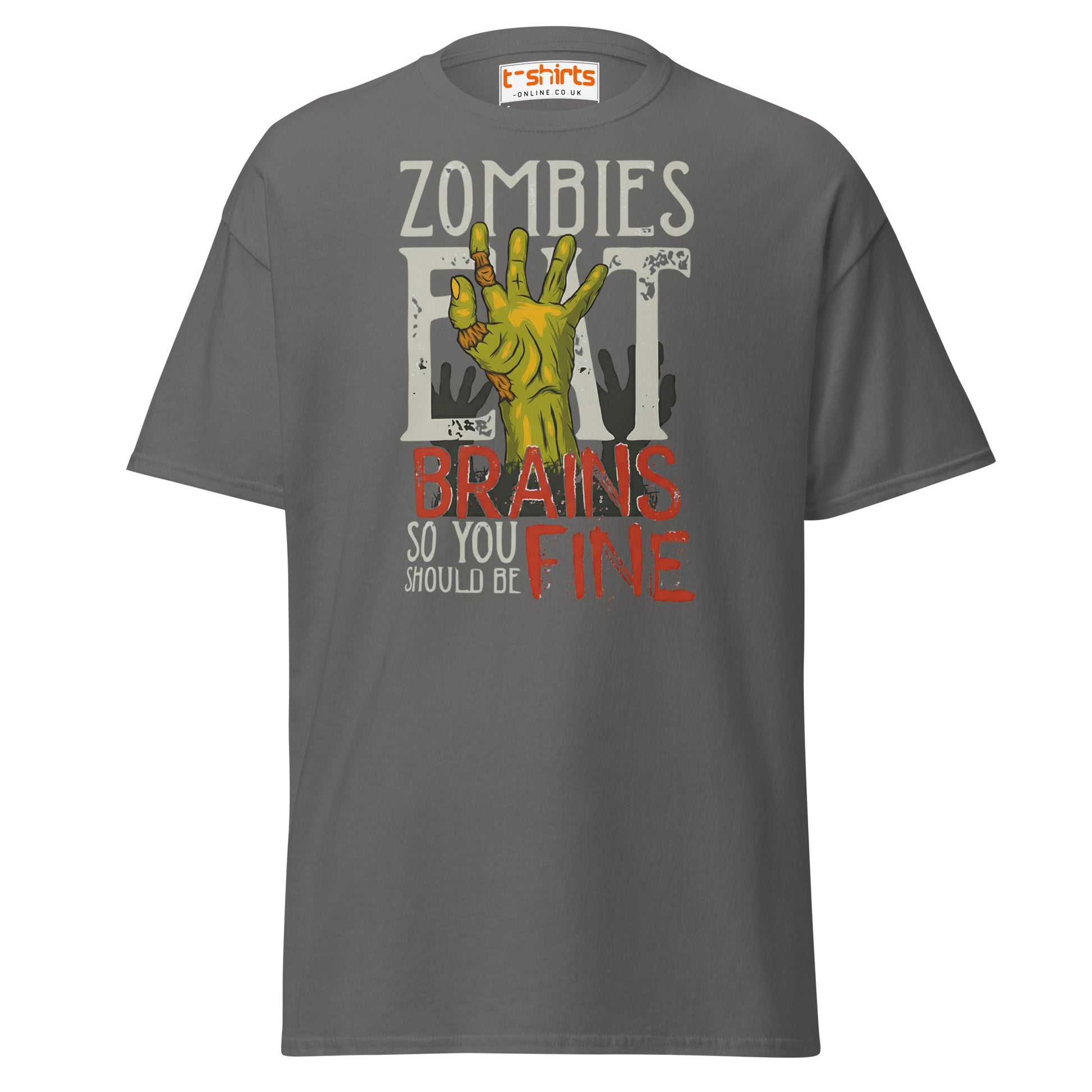 Zombies Eat Brains T-Shirt | Funny Horror Humor Tee - Charcoal - T-Shirts Online