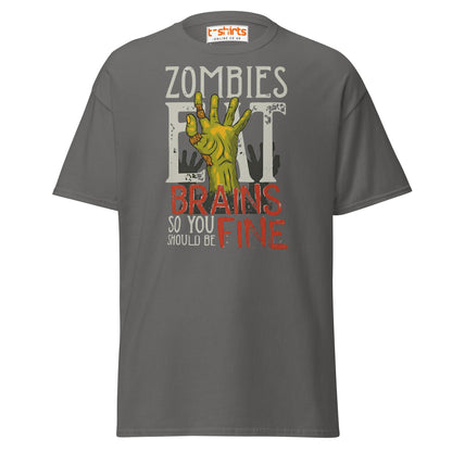 Zombies Eat Brains T-Shirt | Funny Horror Humor Tee - Charcoal - T-Shirts Online