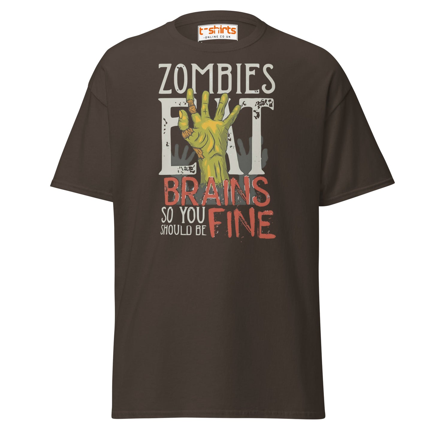 Zombies Eat Brains T-Shirt | Funny Horror Humor Tee - Dark Chocolate - T-Shirts Online
