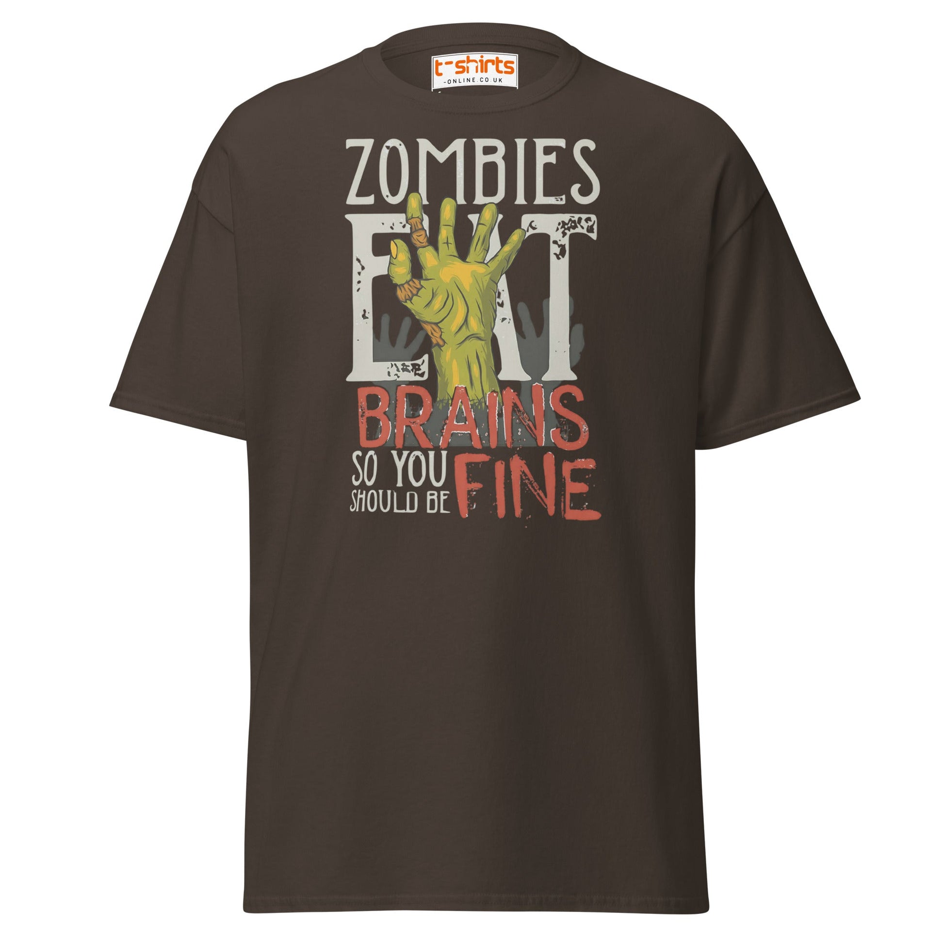 Zombies Eat Brains T-Shirt | Funny Horror Humor Tee - Dark Chocolate - T-Shirts Online